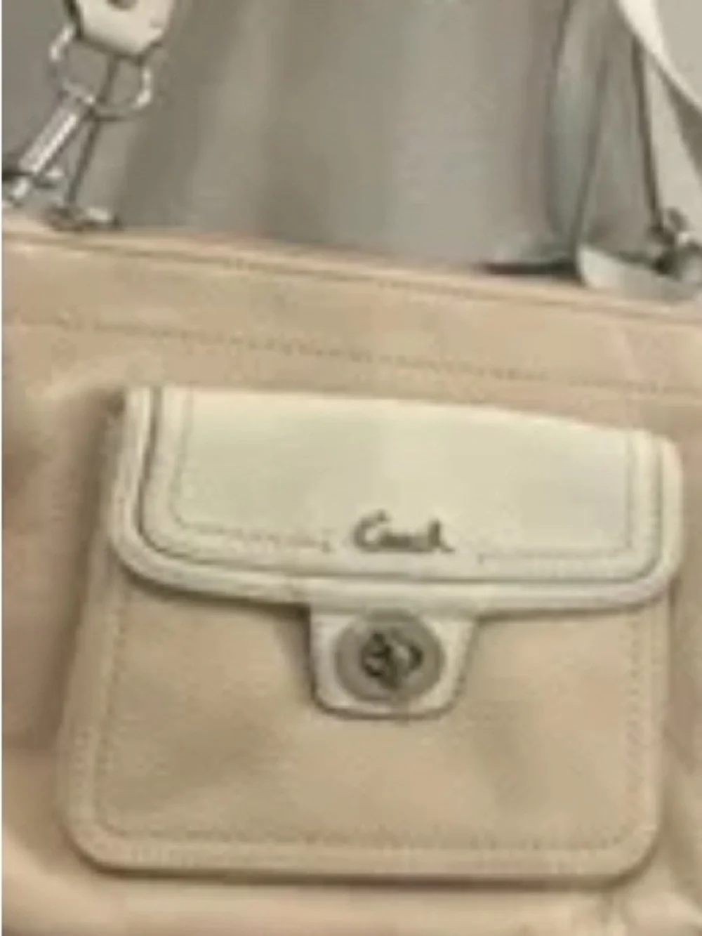 Coach Beige Tote with Cream Front Pocket and Turn-Lock